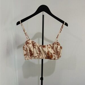 Abercrombie & Fitch Cream Floral Crop Top with Brown Print